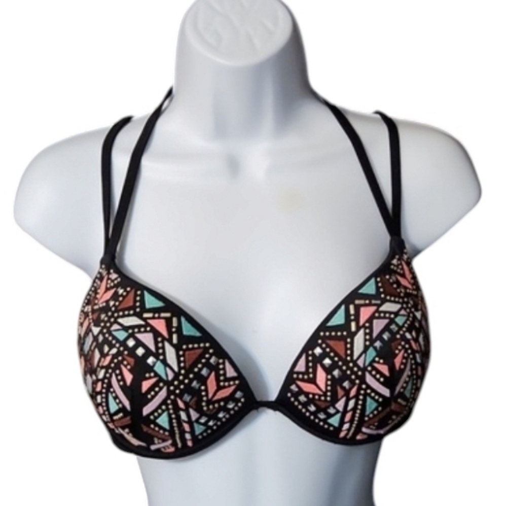 Black Strappy Aztec Beaded Bikini Top